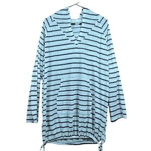 Kona Sol Womens Shirt White Black Sheer Beach Cover Up Drawstring Waist XL